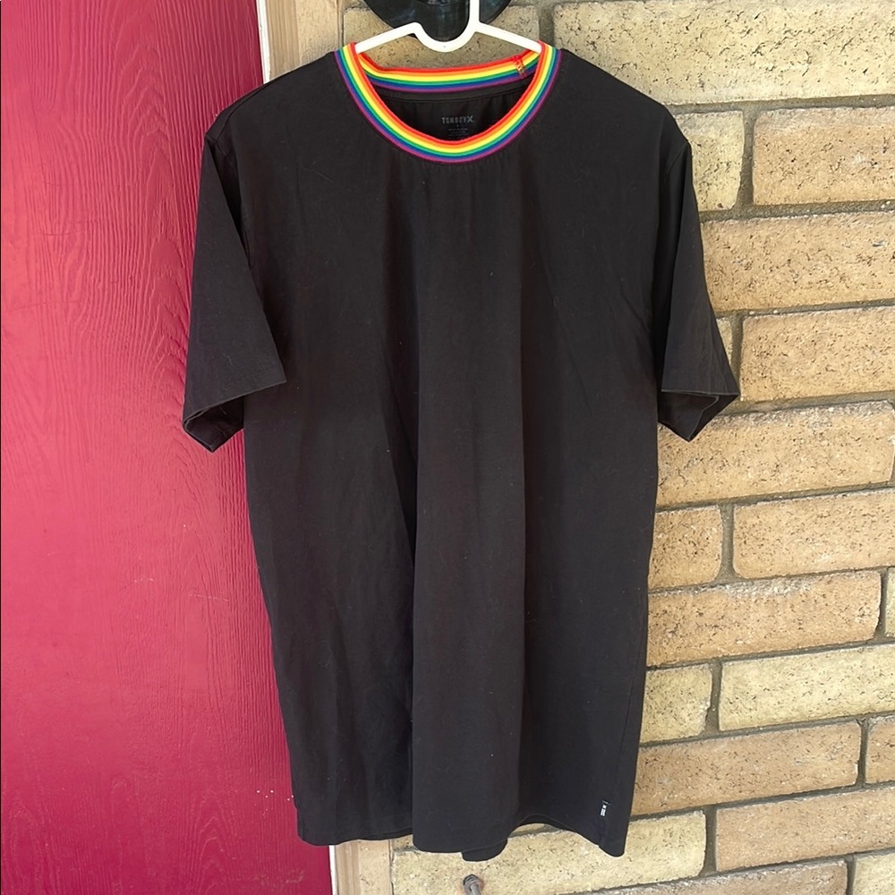 Tomboy brand rainbow Pride oversized Black T-Shirt with Rainbow Collar